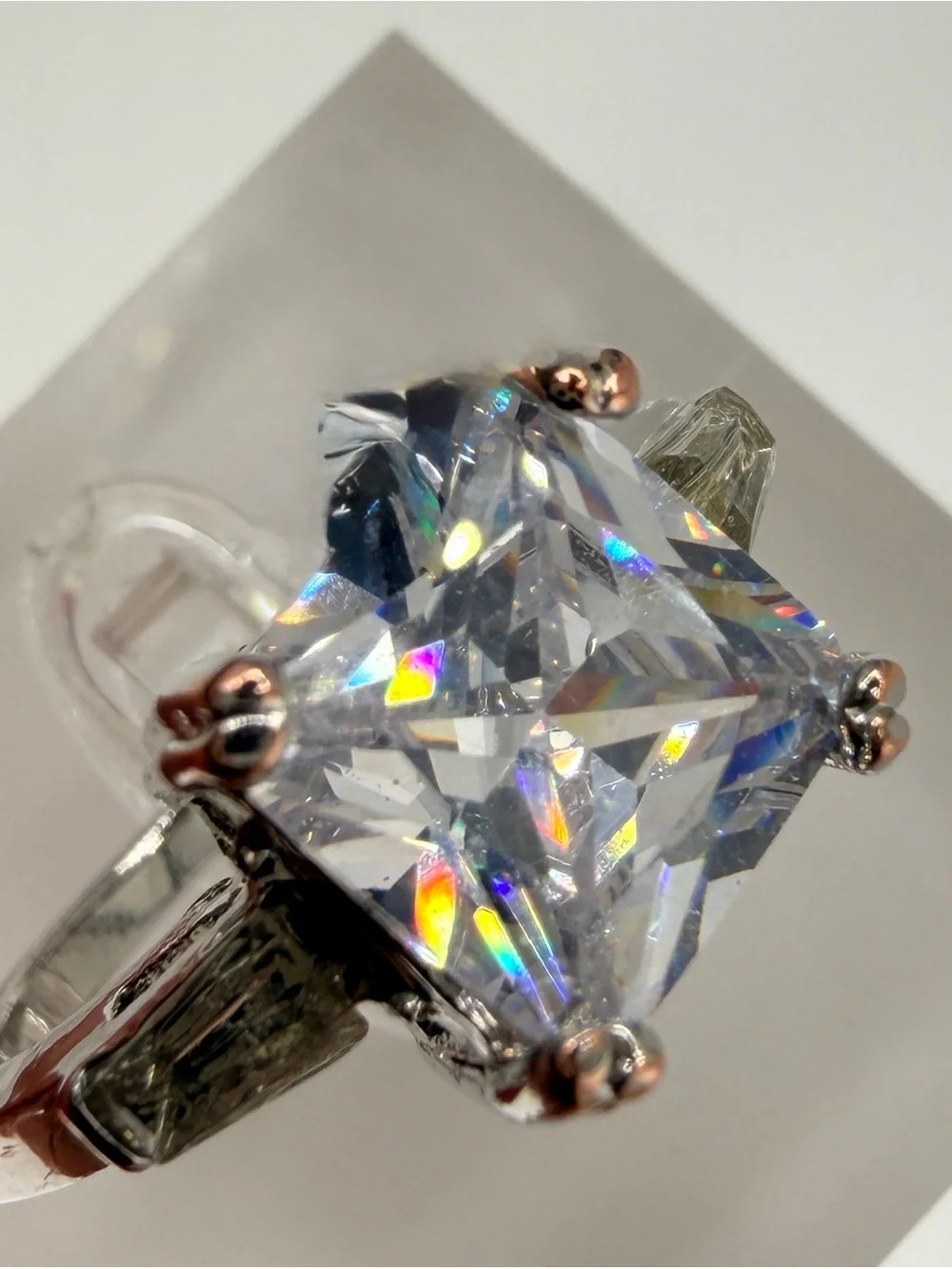 Princess Cut 3 Carat Silver Tone CZ Three Stone Engagement Ring Size 8-1/2
